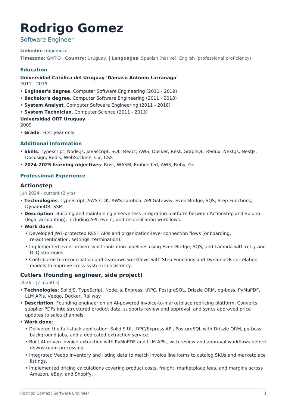 Full CV, page 1 of 3. Download the PDF for selectable text.