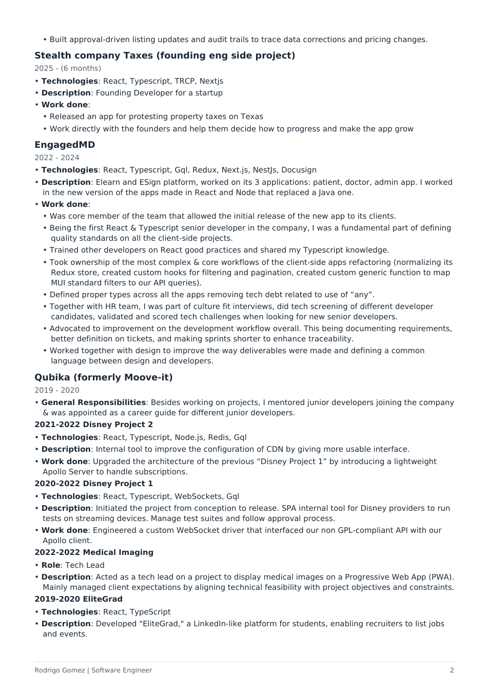 Full CV, page 2 of 3. Download the PDF for selectable text.