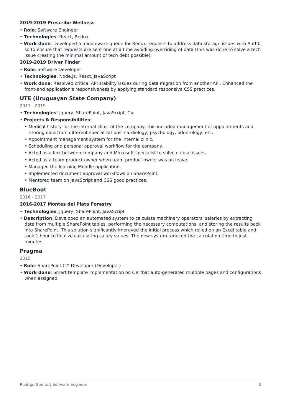 Full CV, page 3 of 3. Download the PDF for selectable text.