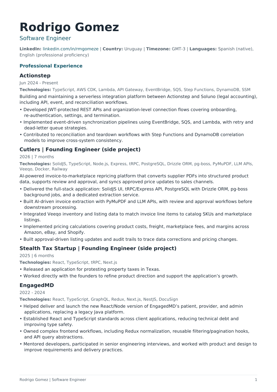 Short CV, page 1 of 2. Download the PDF for selectable text.