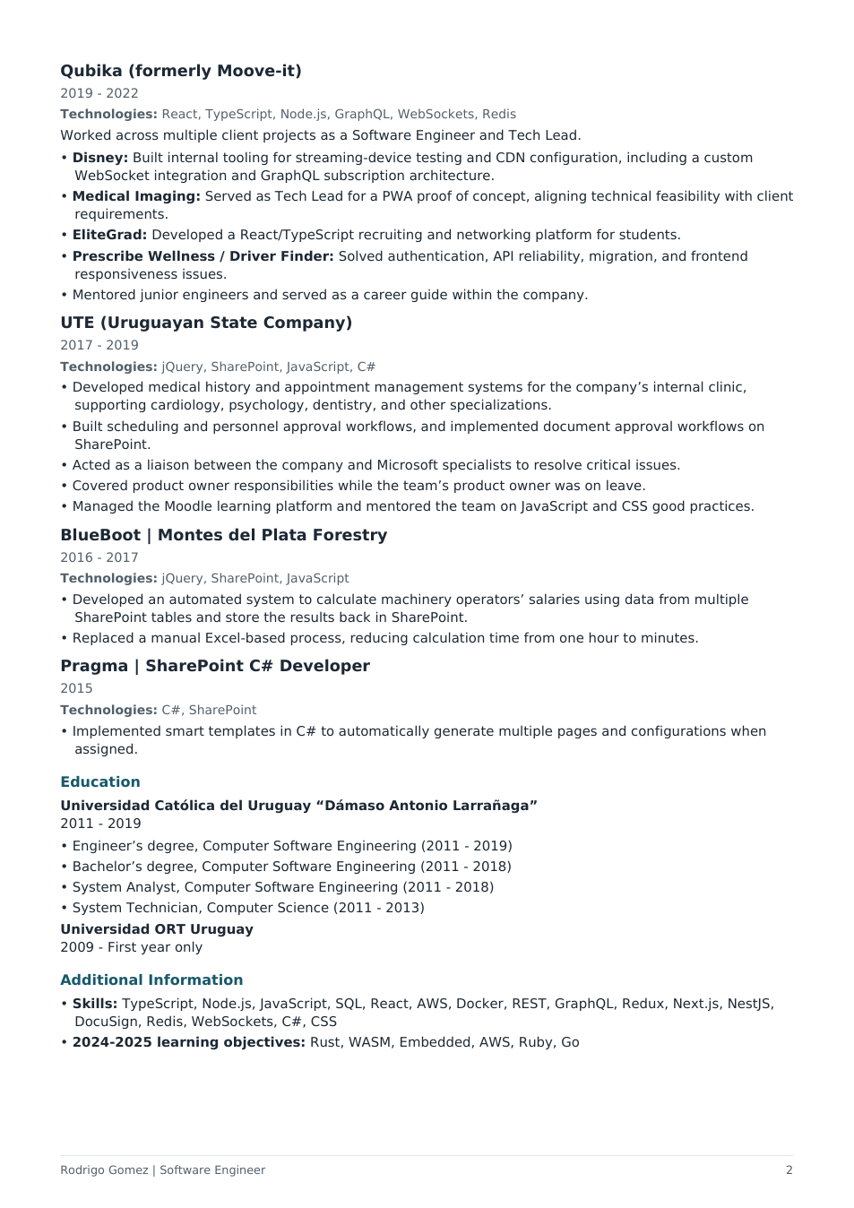 Short CV, page 2 of 2. Download the PDF for selectable text.